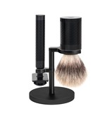 Muhle Rocca scheerset in zwart rvs - safety razor - kwast silvertip fibre