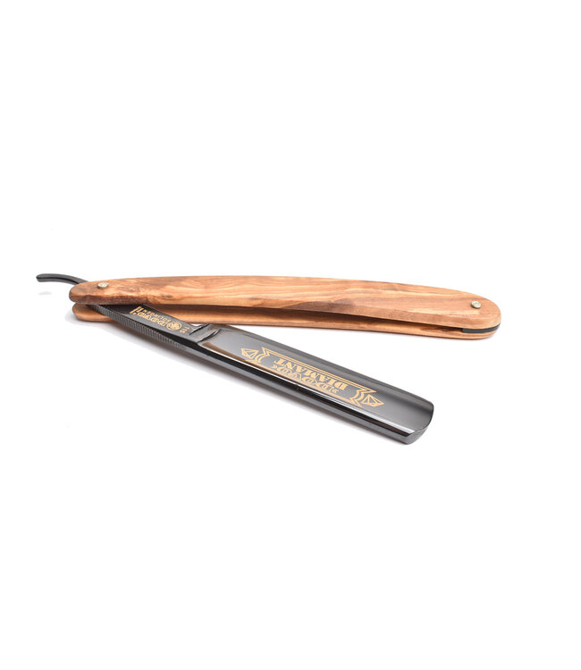 Dovo open scheermes 5/8 - Diamant - inox rvs - olijfhout - zwart lemmet