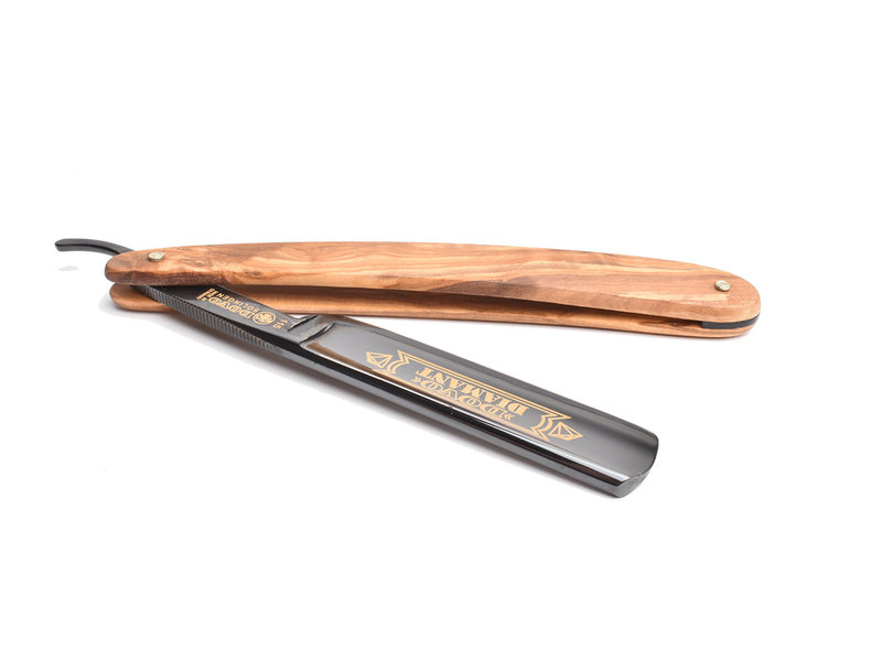 Dovo open scheermes 5/8 - Diamant - inox rvs - olijfhout - zwart lemmet