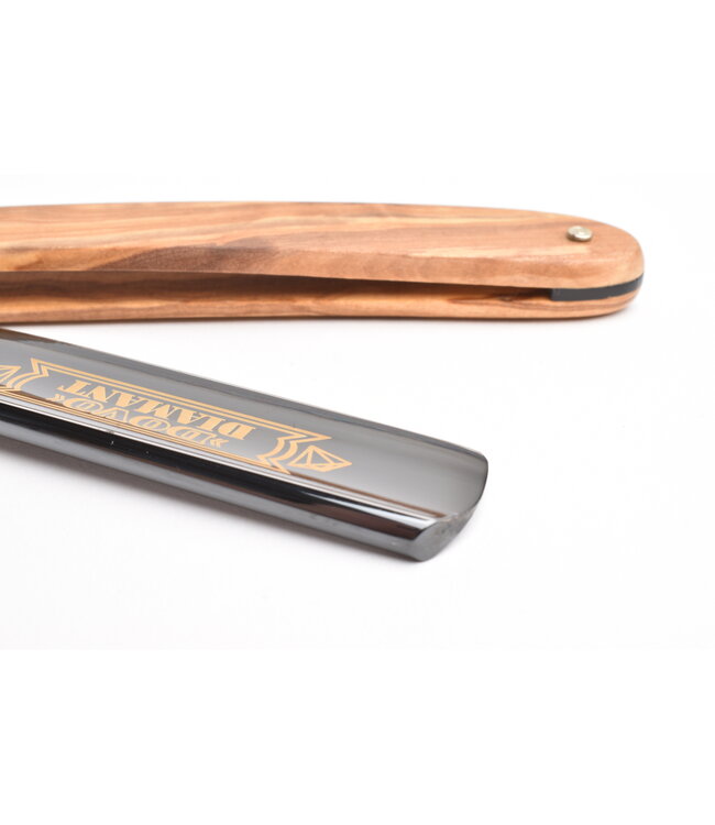 Dovo open scheermes 5/8 - Diamant - inox rvs - olijfhout - zwart lemmet