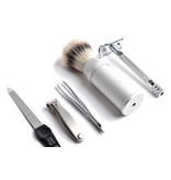 De Messenwinkel reisscheerset in etui buffelleder cognac - safety razor - silvertip fibre