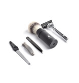 De Messenwinkel reisscheerset in etui bruin kalfsleder - Gillette® Fusion5™ - silvertip fibre