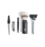 De Messenwinkel reisscheerset in etui bruin kalfsleder - Gillette® Fusion5™ - silvertip fibre