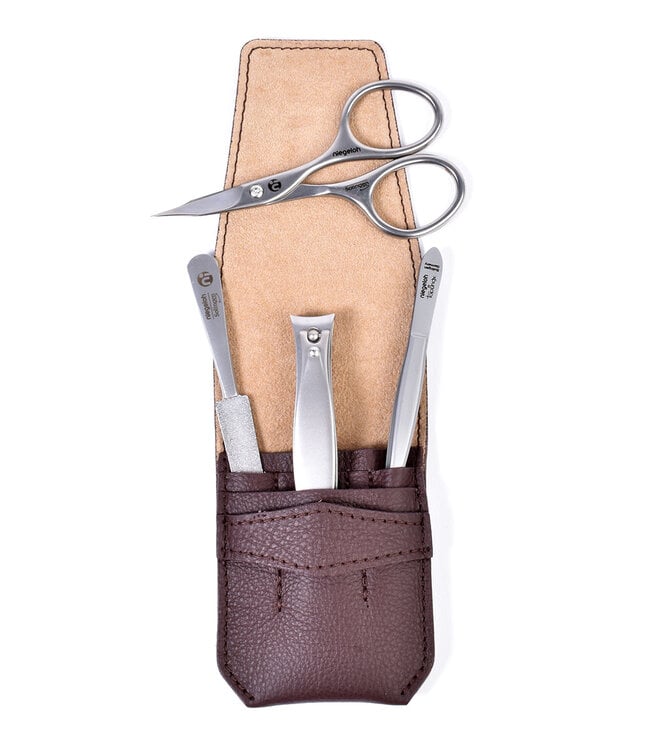 Niegeloh 4-delig etui (soepel) met nagelknipper en schaar - bruin nappaleer
