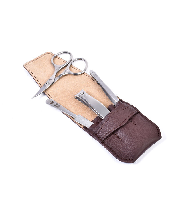 Niegeloh 4-delig etui (soepel) met nagelknipper en schaar - bruin nappaleer