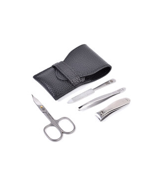 Niegeloh 4-delig etui (soepel) met schaar en nagelknipper - zwart volrundleer