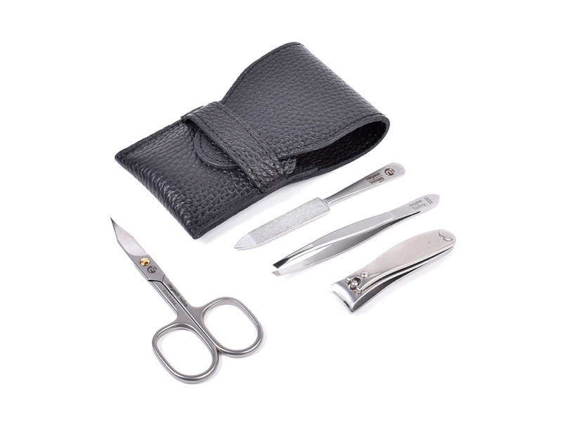 Niegeloh 4-delig etui met schaar en nagelknipper - zwart leder