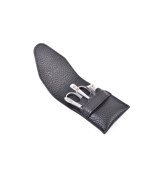Niegeloh 4-delig etui met schaar en nagelknipper - zwart leder