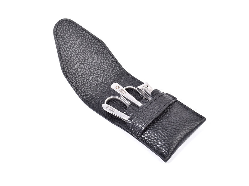 Niegeloh 4-delig etui met schaar en nagelknipper - zwart leder