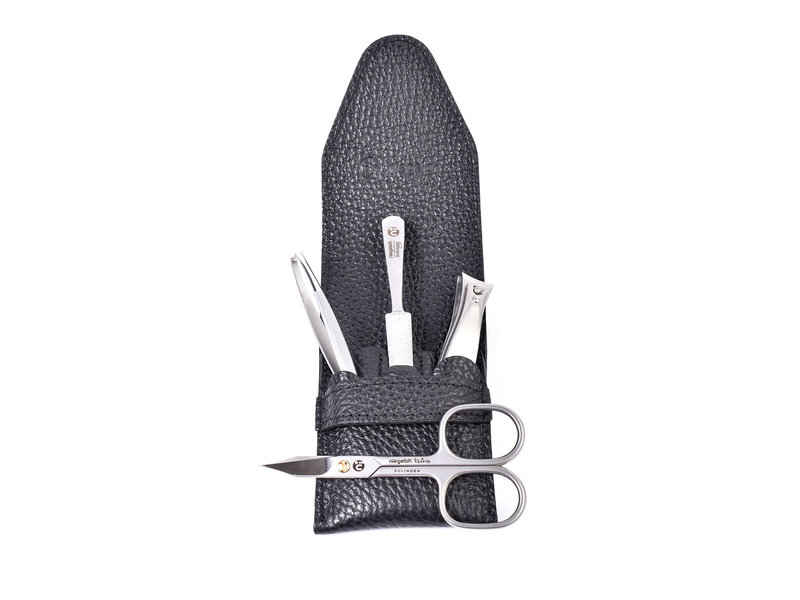 Niegeloh 4-delig etui met schaar en nagelknipper - zwart leder