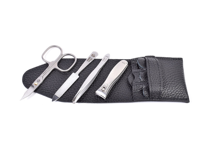 Niegeloh 4-delig etui met schaar en nagelknipper - zwart leder
