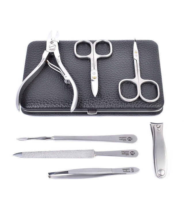 Niegeloh 7-delig etui met 2 scharen en nageltang - zwart