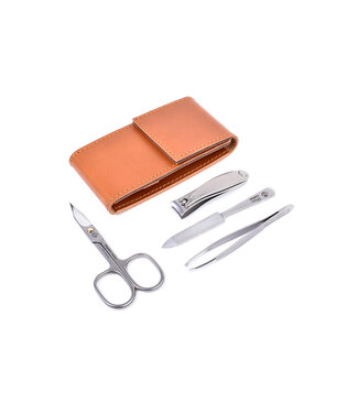 Niegeloh 4-delig etui (stevig) met schaar en nagelknipper - caramel zadelleer