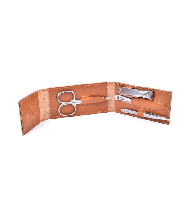 Niegeloh 4-delig etui (stevig) met schaar en nagelknipper - caramel zadelleer