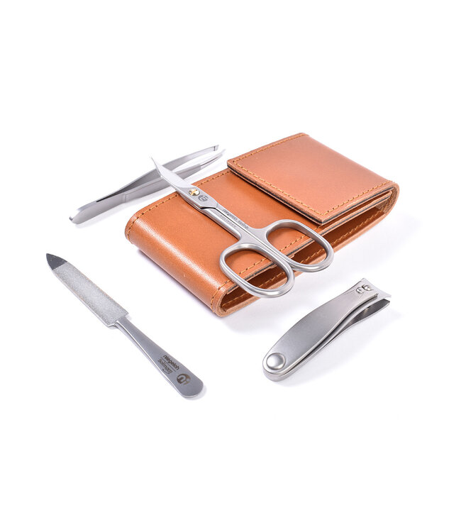 Niegeloh 4-delig etui (stevig) met schaar en nagelknipper - caramel zadelleer