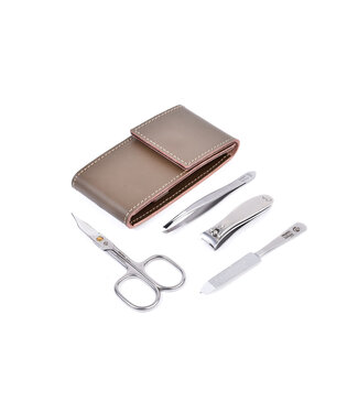 Niegeloh 4-delig etui (stevig) met schaar en nagelknipper - bruin zadelleer
