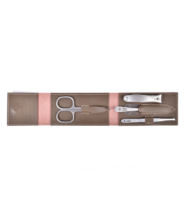 Niegeloh 4-delig etui (stevig) met schaar en nagelknipper - bruin zadelleer