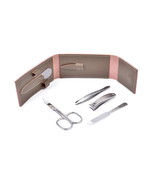 Niegeloh 4-delig etui (stevig) met schaar en nagelknipper - bruin zadelleer