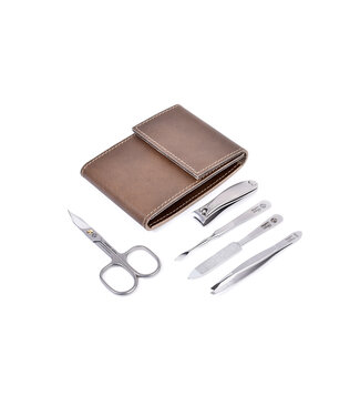 Niegeloh 5-delig etui (stevig) met schaar en nagelknipper - bruin zadelleer