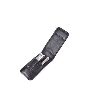 Niegeloh 2-delig etui (soepel) met nagelknipper en nagelvijl - zwart volnerfleer