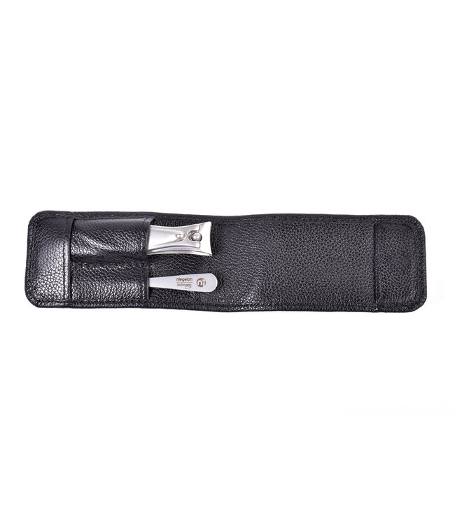 Niegeloh 2-delig etui (soepel) met nagelknipper en nagelvijl - zwart volnerfleer