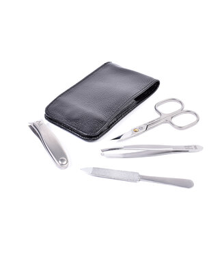 Niegeloh 4-delig etui (soepel) met schaar en nagelknipper - zwart volrundleer
