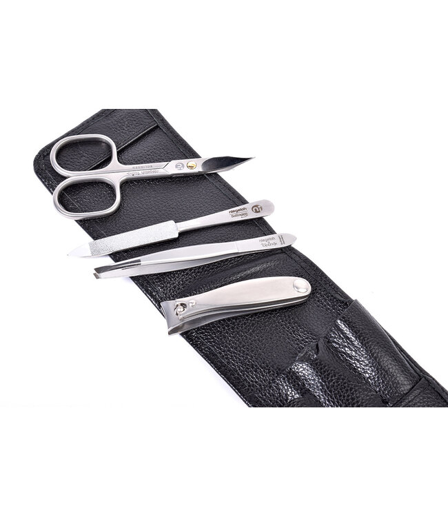 Niegeloh 4-delig etui met schaar en nagelknipper - zwart leder