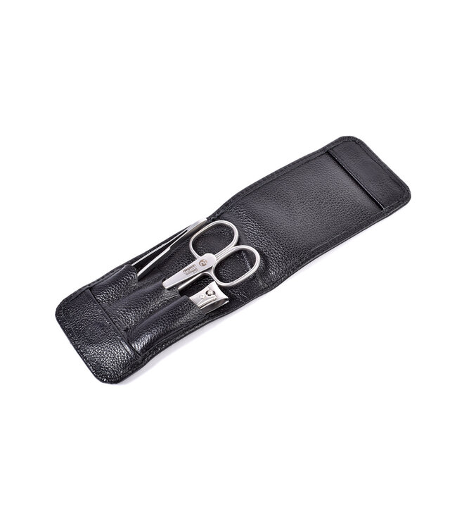 Niegeloh 4-delig etui (soepel) met schaar en nagelknipper - zwart volrundleer