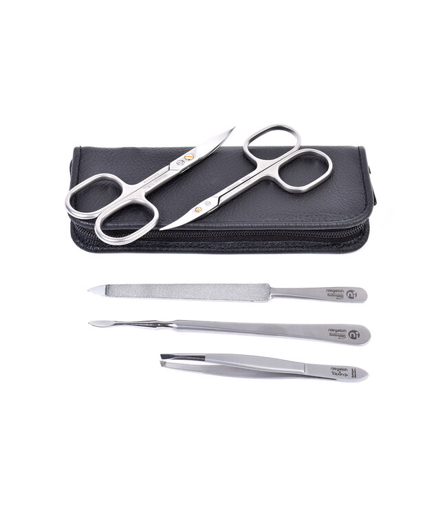 Niegeloh 5-delig etui met 2 scharen - zwart rundsleder (soepel)