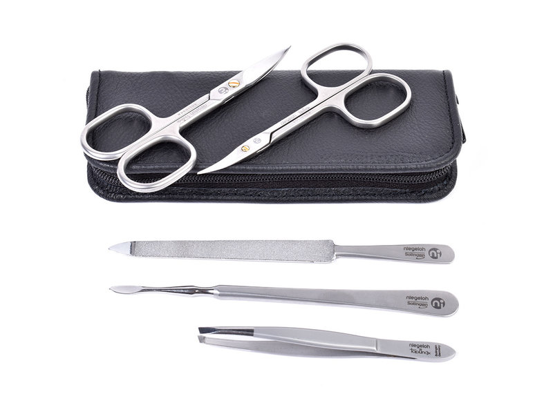 Niegeloh 5-delig etui met 2 scharen - zwart rundsleder (soepel)