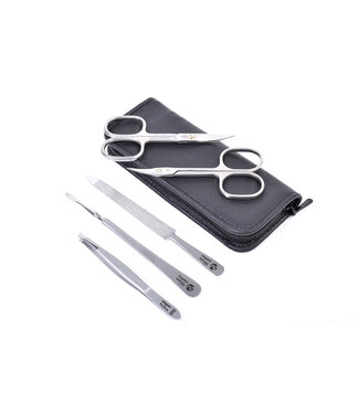 Niegeloh 5-delig etui met 2 scharen - zwart rundsleder (soepel)