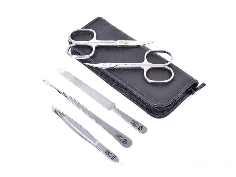 Niegeloh 5-delig etui met 2 scharen - zwart rundsleder (soepel)