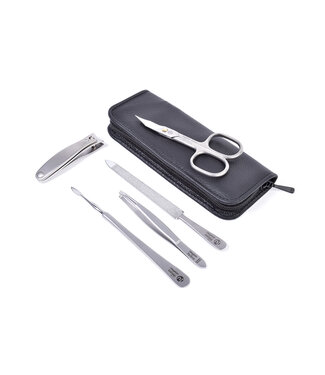 Niegeloh 5-delig etui met nagelknipper en schaar - zwart rundsleder (soepel)