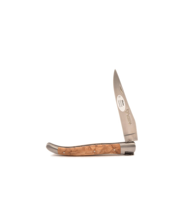 Laguiole en Aubrac 12cm olijfhout - platines guillochées - mat