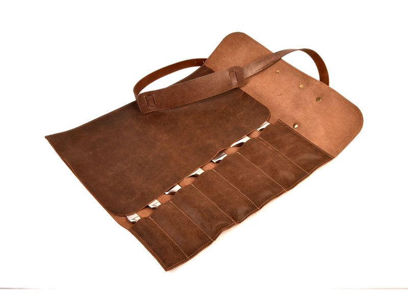 Crafted messentas - leder bruin - voor 7 messen - met draagriem