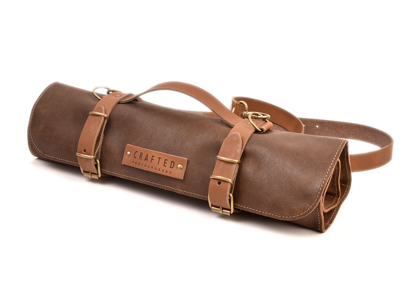 Crafted messentas - leder bruin - voor 7 messen - met draagriem