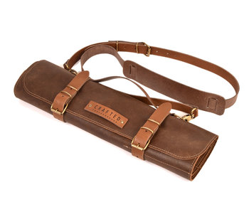 Crafted messentas - leder bruin - voor 7 messen - met draagriem