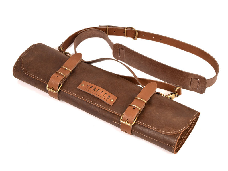 Crafted messentas - leder bruin - voor 7 messen - met draagriem