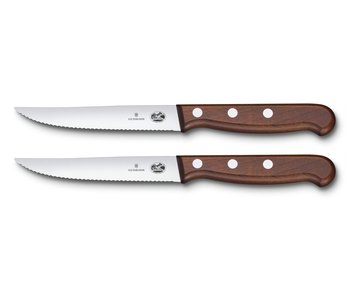 Victorinox set van 2 steak/pizzamessen gekarteld met houten heft -12cm
