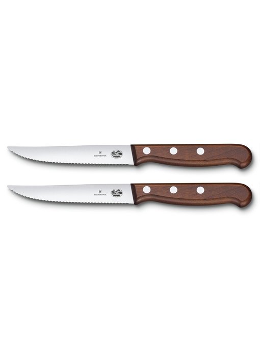 Victorinox set van 2 steak/pizzamessen gekarteld met houten heft -12cm