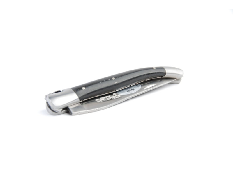 Laguiole en Aubrac 12 cm ebben - ressort forge - platines guillochées - mat