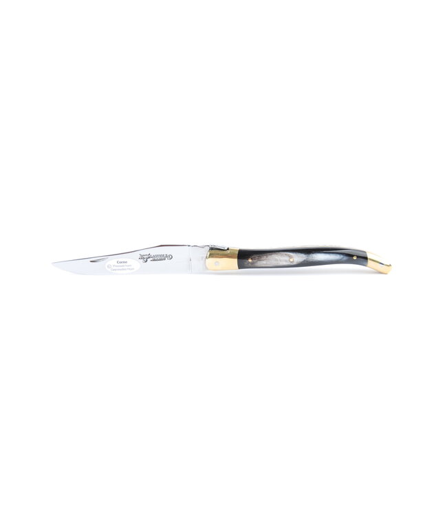 Laguiole en Aubrac 11cm geperste hoorn - messing eindstukken - glanzend