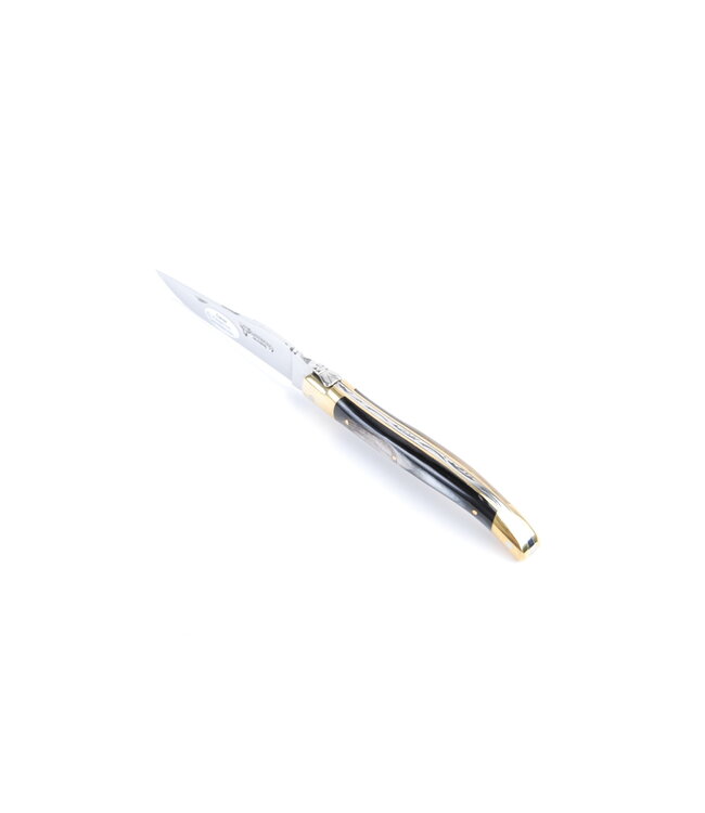 Laguiole en Aubrac 11cm geperste hoorn - messing eindstukken - glanzend