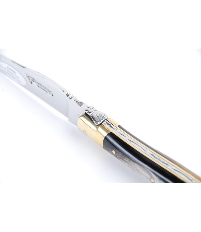Laguiole en Aubrac 11cm geperste hoorn - messing eindstukken - glanzend