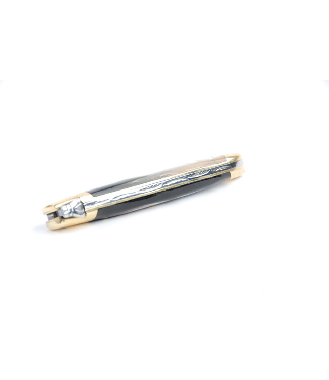 Laguiole en Aubrac 11cm geperste hoorn - messing eindstukken - glanzend