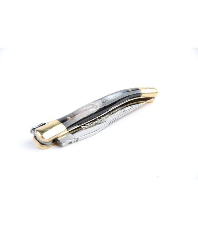 Laguiole en Aubrac 11cm geperste hoorn - messing eindstukken - glanzend
