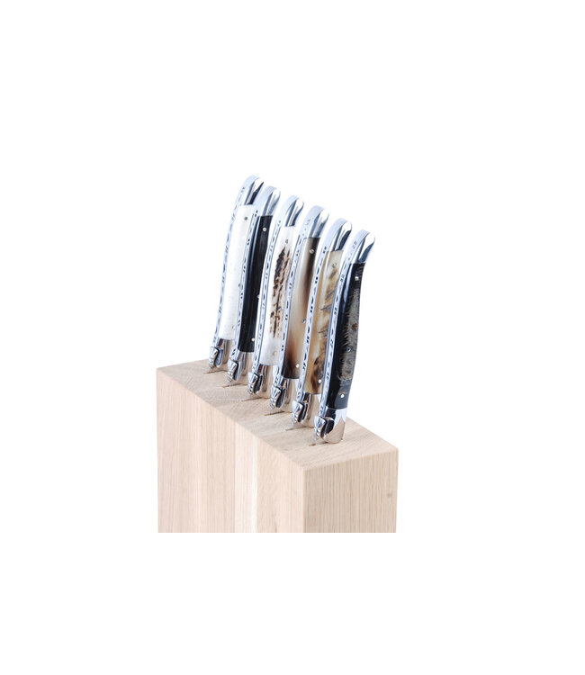 Laguiole en Aubrac blokje in eik voor 6 steakmessen