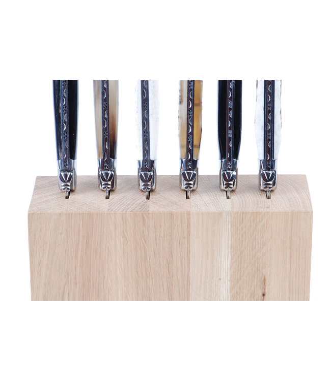 Laguiole en Aubrac blokje in eik voor 6 steakmessen