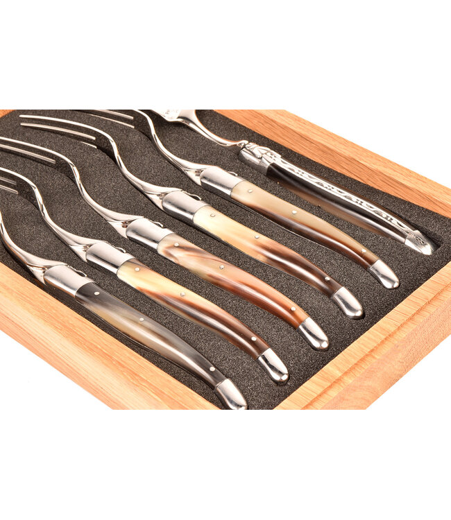 Laguiole en Aubrac 6 vorken punthoorn - glanzend