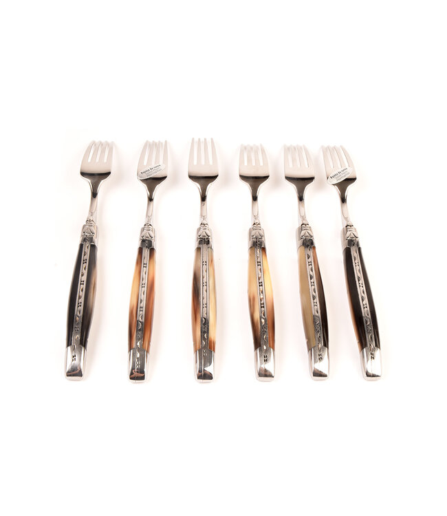 Laguiole en Aubrac 6 vorken punthoorn - glanzend